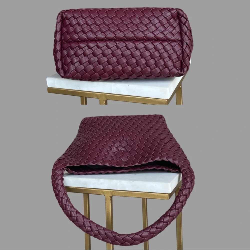 SONOMA Purple Burgundy Wine Faux Leather Woven Hobo Bag Basketweave Shoulder Bag